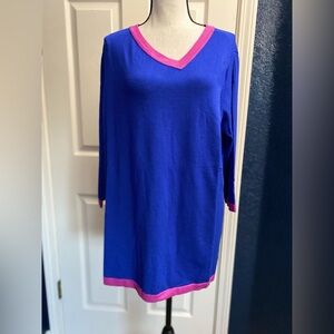 Attitudes by Renee Royal Blue Long Sleeve Top with Pink Trim